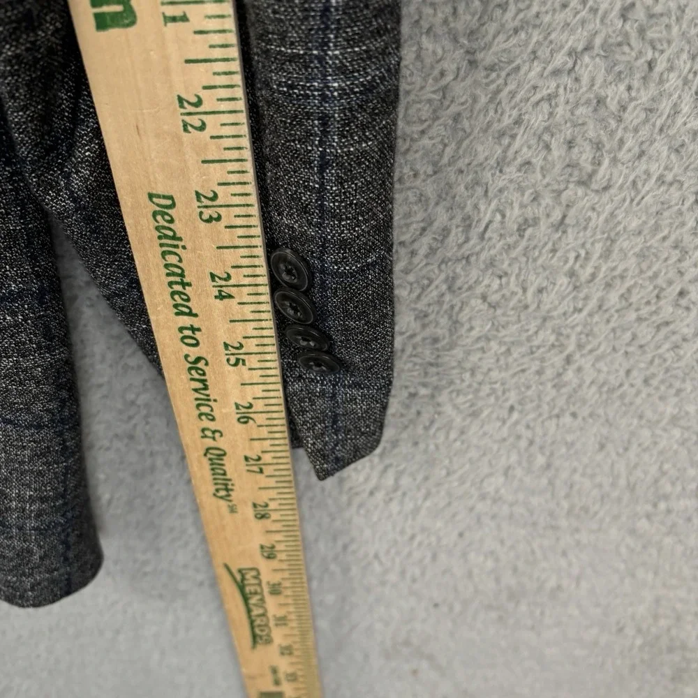 Jack Victor Blazer Mens 44L Gray Blue‎ Windowpane Wool Sport Coat Jacket
